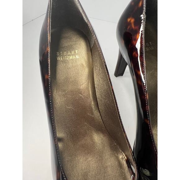 NWOT Stuart Weitzman Tortoise Shell Patent Leather Peep Toe Platform Pumps 9.5M - Picture 7 of 10